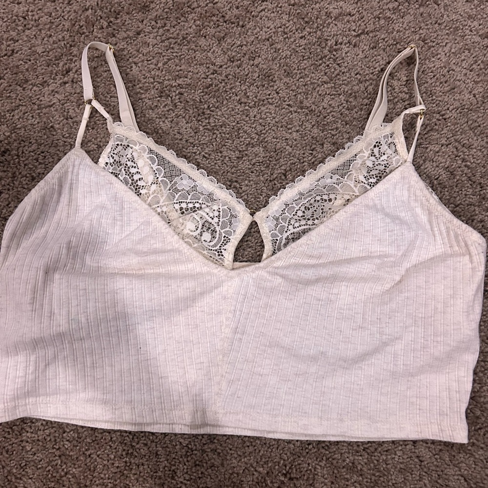 aerie cream/white tank with built in lace bralette, size L